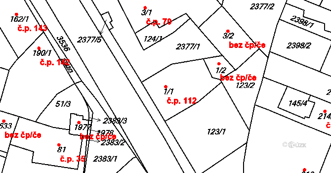 Rosice 112 na parcele st. 1/1 v KÚ Rosice u Brna, Katastrální mapa