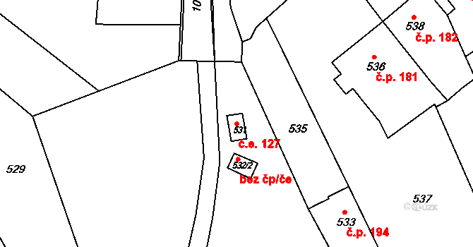 Řícmanice 127 na parcele st. 531 v KÚ Řícmanice, Katastrální mapa