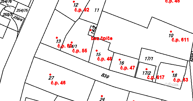 Doudlevce 48, Plzeň na parcele st. 15 v KÚ Doudlevce, Katastrální mapa