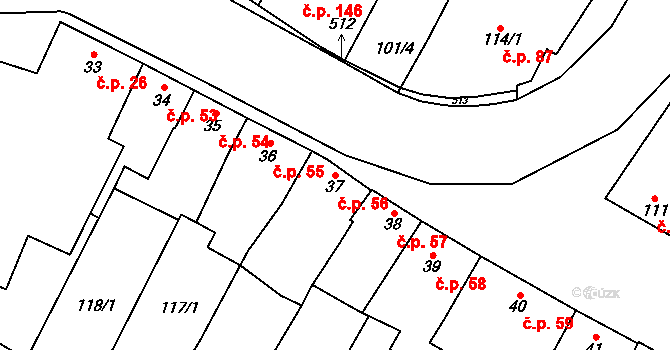 Žešov 56, Prostějov na parcele st. 37 v KÚ Žešov, Katastrální mapa