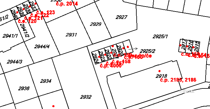 Tábor 157 na parcele st. 2923 v KÚ Tábor, Katastrální mapa