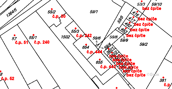 Brandýs nad Orlicí 444 na parcele st. 654 v KÚ Brandýs nad Orlicí, Katastrální mapa
