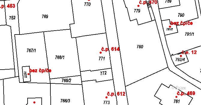 Šluknov 614 na parcele st. 771 v KÚ Šluknov, Katastrální mapa