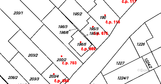Vnorovy 669 na parcele st. 196/5 v KÚ Vnorovy, Katastrální mapa