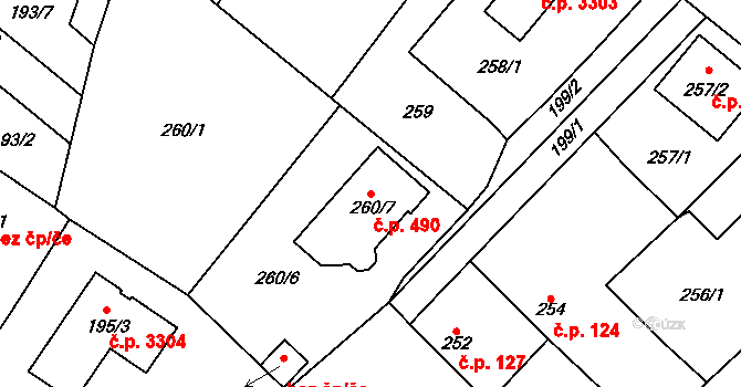 Milovice 490 na parcele st. 260/7 v KÚ Milovice nad Labem, Katastrální mapa