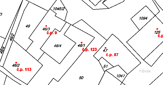 Dzbel 123 na parcele st. 46/1 v KÚ Dzbel, Katastrální mapa
