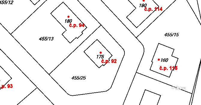 Málkov 92 na parcele st. 175 v KÚ Málkov u Chomutova, Katastrální mapa