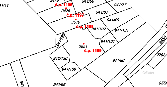 Sušice II 1199, Sušice na parcele st. 3651 v KÚ Sušice nad Otavou, Katastrální mapa