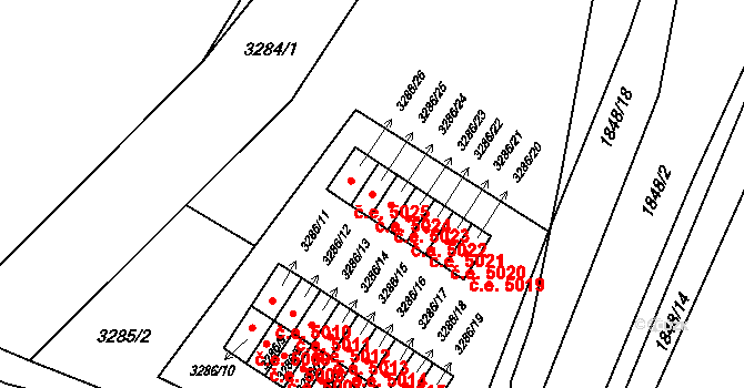 Kadaň 5024 na parcele st. 3286/25 v KÚ Kadaň, Katastrální mapa