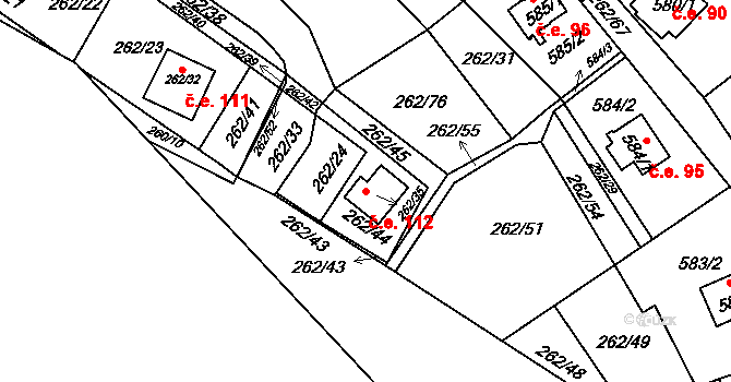 Tušimice 112, Kadaň na parcele st. 262/35 v KÚ Tušimice, Katastrální mapa