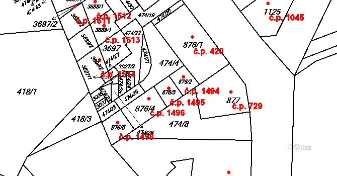 Ústí nad Orlicí 1495 na parcele st. 876/3 v KÚ Ústí nad Orlicí, Katastrální mapa