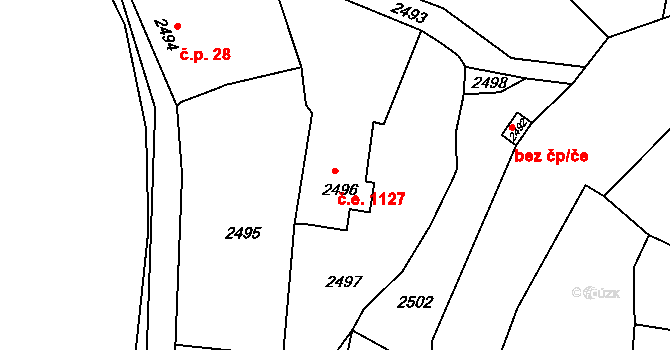 Dubina 1127, Zruč nad Sázavou na parcele st. 2496 v KÚ Zruč nad Sázavou, Katastrální mapa
