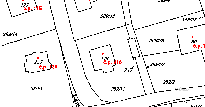 Lipová 116 na parcele st. 176 v KÚ Lipová u Chebu, Katastrální mapa