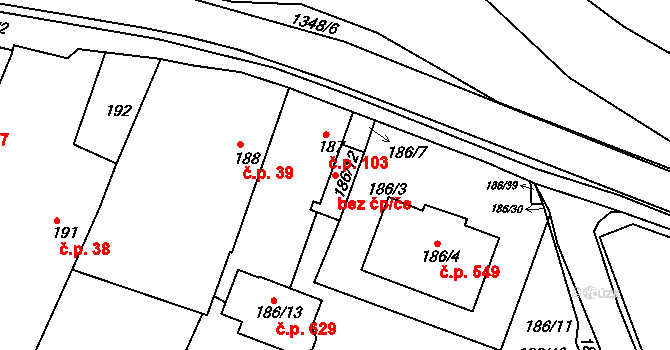 Plzeň 40230902 na parcele st. 186/12 v KÚ Božkov, Katastrální mapa