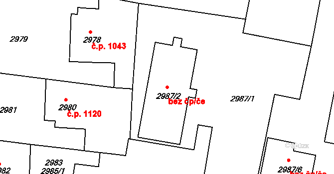 Kunovice 40635902 na parcele st. 2987/2 v KÚ Kunovice u Uherského Hradiště, Katastrální mapa