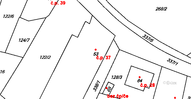 Licoměřice 37, Lipovec na parcele st. 53 v KÚ Licoměřice, Katastrální mapa