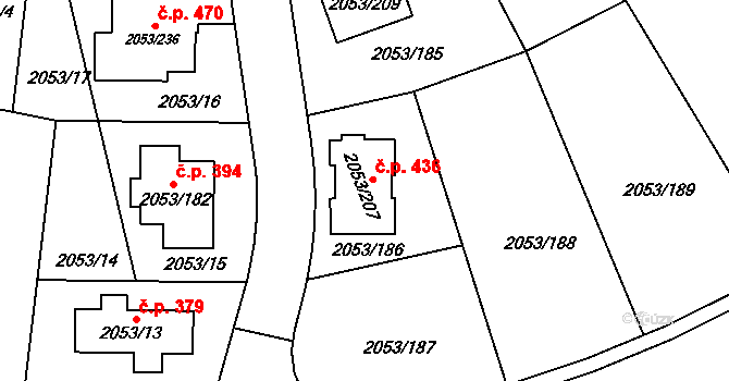 Strkov 436, Planá nad Lužnicí na parcele st. 2053/207 v KÚ Planá nad Lužnicí, Katastrální mapa