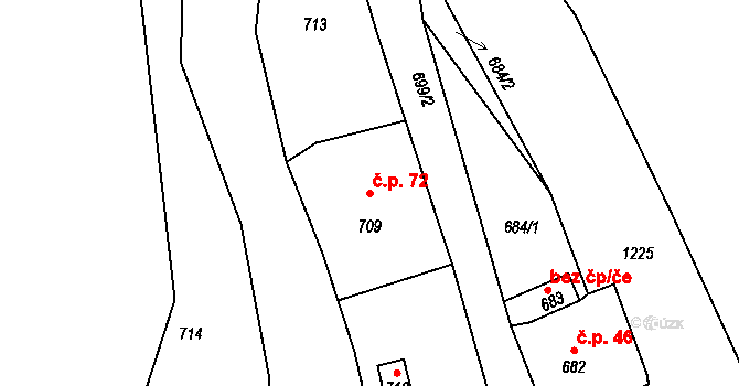 Žulová 72 na parcele st. 709 v KÚ Žulová, Katastrální mapa