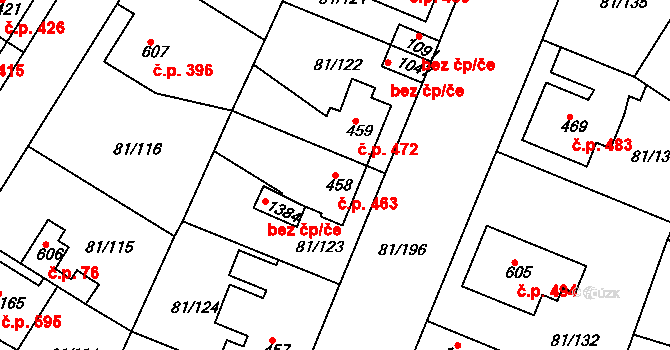 Lobeček 463, Kralupy nad Vltavou na parcele st. 458 v KÚ Lobeček, Katastrální mapa