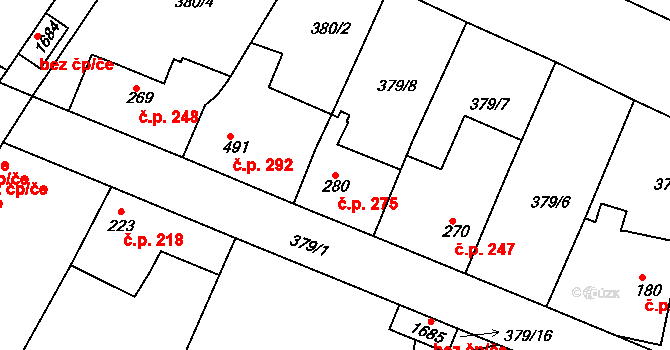 Neratovice 275 na parcele st. 280 v KÚ Neratovice, Katastrální mapa