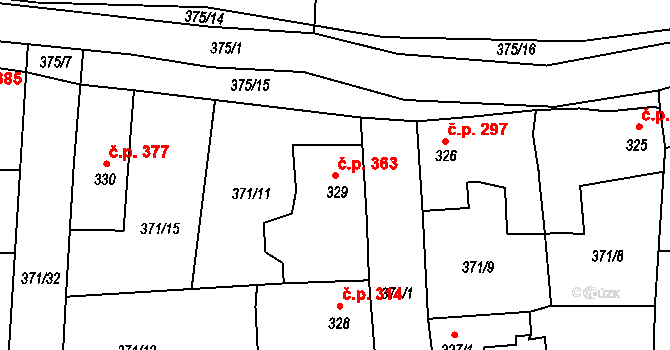 Rudná 363 na parcele st. 329 v KÚ Dušníky u Rudné, Katastrální mapa