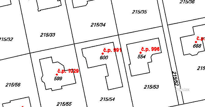 Rudná 991 na parcele st. 600 v KÚ Hořelice, Katastrální mapa