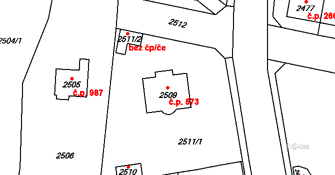 Řevnice 573 na parcele st. 2509 v KÚ Řevnice, Katastrální mapa
