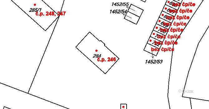 Jistebnice 246 na parcele st. 284 v KÚ Jistebnice, Katastrální mapa