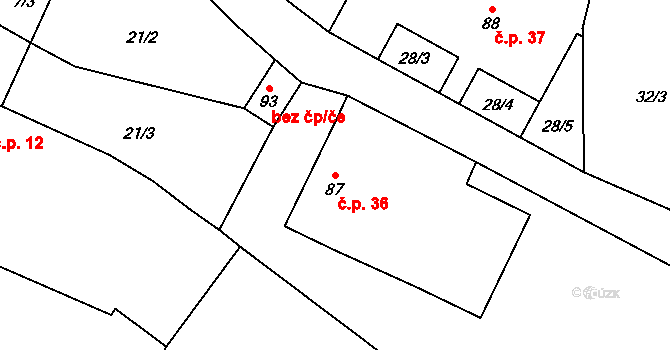 Řevnov 36, Chotoviny na parcele st. 87 v KÚ Řevnov, Katastrální mapa