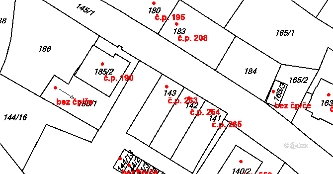 Veselí nad Lužnicí I 263, Veselí nad Lužnicí na parcele st. 143 v KÚ Veselí nad Lužnicí, Katastrální mapa