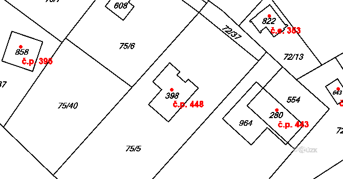 Senohraby 448 na parcele st. 398 v KÚ Senohraby, Katastrální mapa