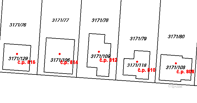 Prušánky 812 na parcele st. 3171/109 v KÚ Prušánky, Katastrální mapa