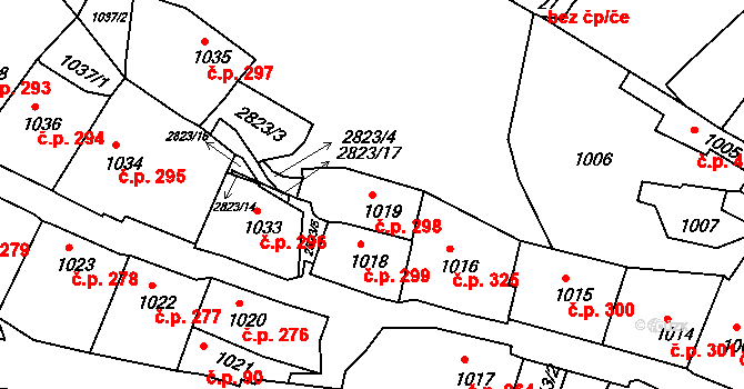 Štramberk 298 na parcele st. 1019 v KÚ Štramberk, Katastrální mapa