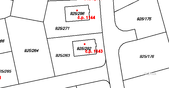 Srubec 1143 na parcele st. 925/292 v KÚ Srubec, Katastrální mapa