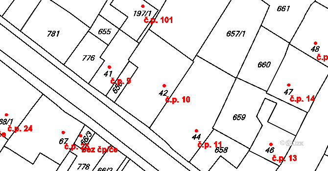 Vilémov 10, Humpolec na parcele st. 42 v KÚ Vilémov u Humpolce, Katastrální mapa