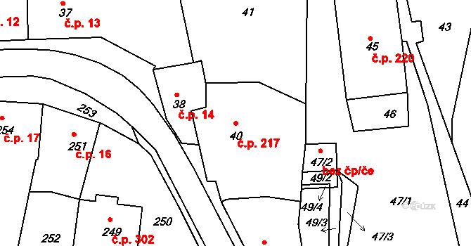 Kamenice nad Lipou 217 na parcele st. 40 v KÚ Kamenice nad Lipou, Katastrální mapa