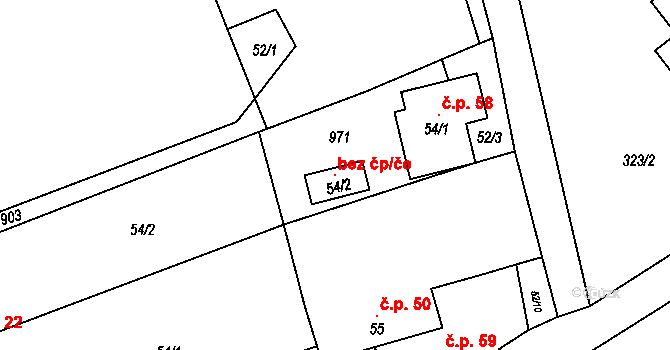 Bořetín 96486902 na parcele st. 54/2 v KÚ Bořetín, Katastrální mapa