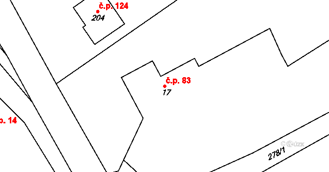 Merklovice 83, Vamberk na parcele st. 17 v KÚ Merklovice, Katastrální mapa