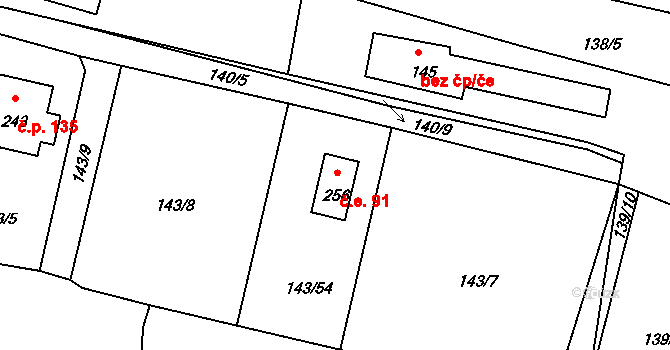 Čižice 91 na parcele st. 256 v KÚ Čižice, Katastrální mapa