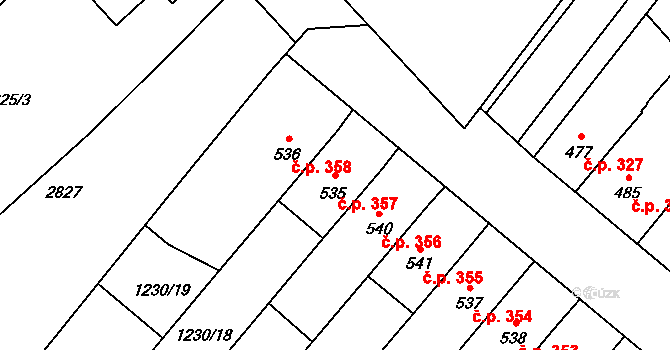Popice 357 na parcele st. 535 v KÚ Popice, Katastrální mapa