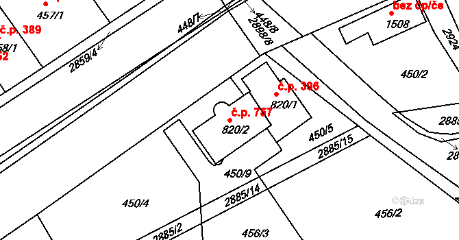 Bystřice pod Hostýnem 757 na parcele st. 820/2 v KÚ Bystřice pod Hostýnem, Katastrální mapa