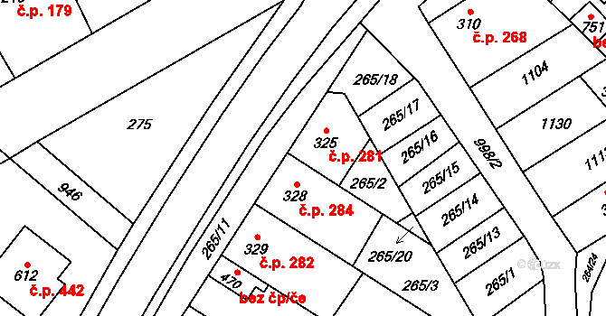 Rokytnice 281 na parcele st. 325 v KÚ Rokytnice u Přerova, Katastrální mapa