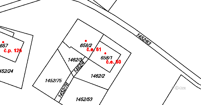 Suchá 60, Jáchymov na parcele st. 658/1 v KÚ Jáchymov, Katastrální mapa