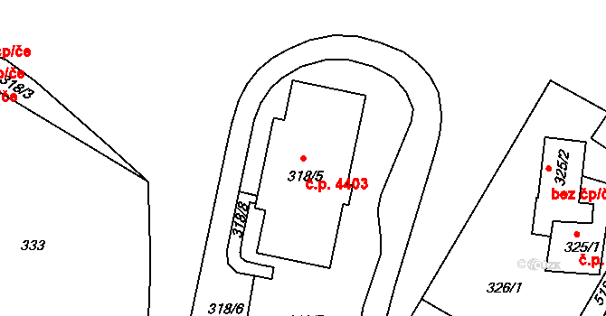 Mšeno nad Nisou 4403, Jablonec nad Nisou na parcele st. 318/5 v KÚ Mšeno nad Nisou, Katastrální mapa