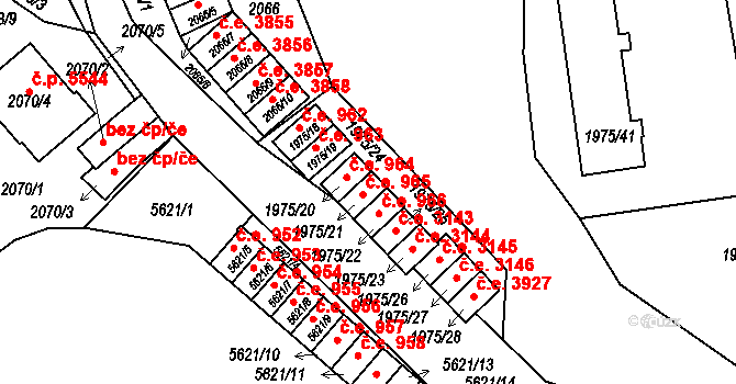 Jihlava 965 na parcele st. 1975/21 v KÚ Jihlava, Katastrální mapa