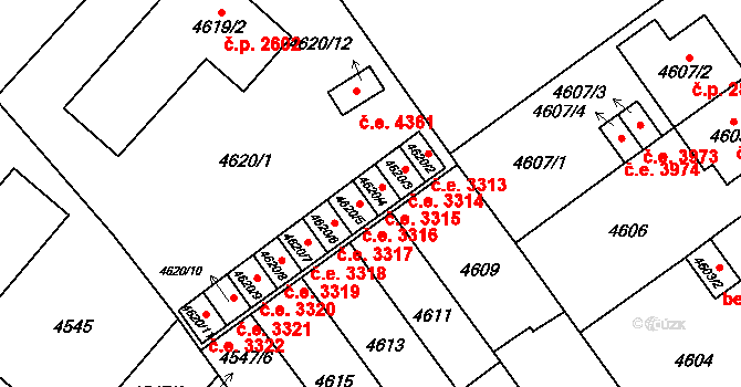 Jihlava 3315 na parcele st. 4620/4 v KÚ Jihlava, Katastrální mapa