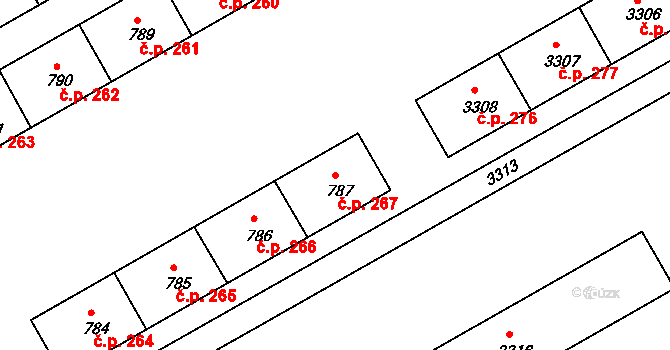 Lyžbice 267, Třinec na parcele st. 787 v KÚ Lyžbice, Katastrální mapa