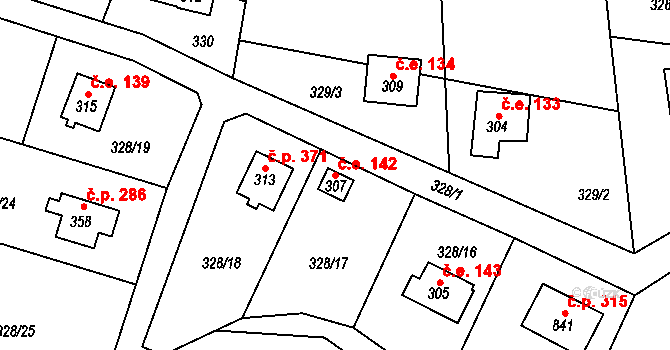 Řež 142, Husinec na parcele st. 307 v KÚ Husinec u Řeže, Katastrální mapa