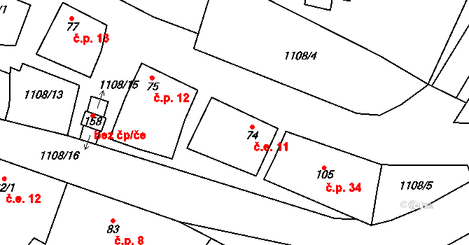 Nabdín 11, Černuc na parcele st. 74 v KÚ Nabdín, Katastrální mapa
