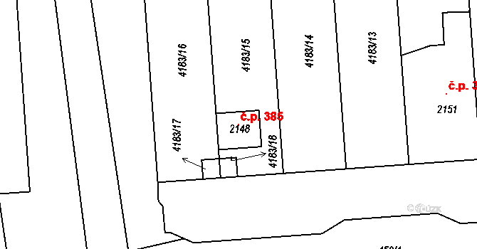 Brankovice 385 na parcele st. 2148 v KÚ Brankovice, Katastrální mapa